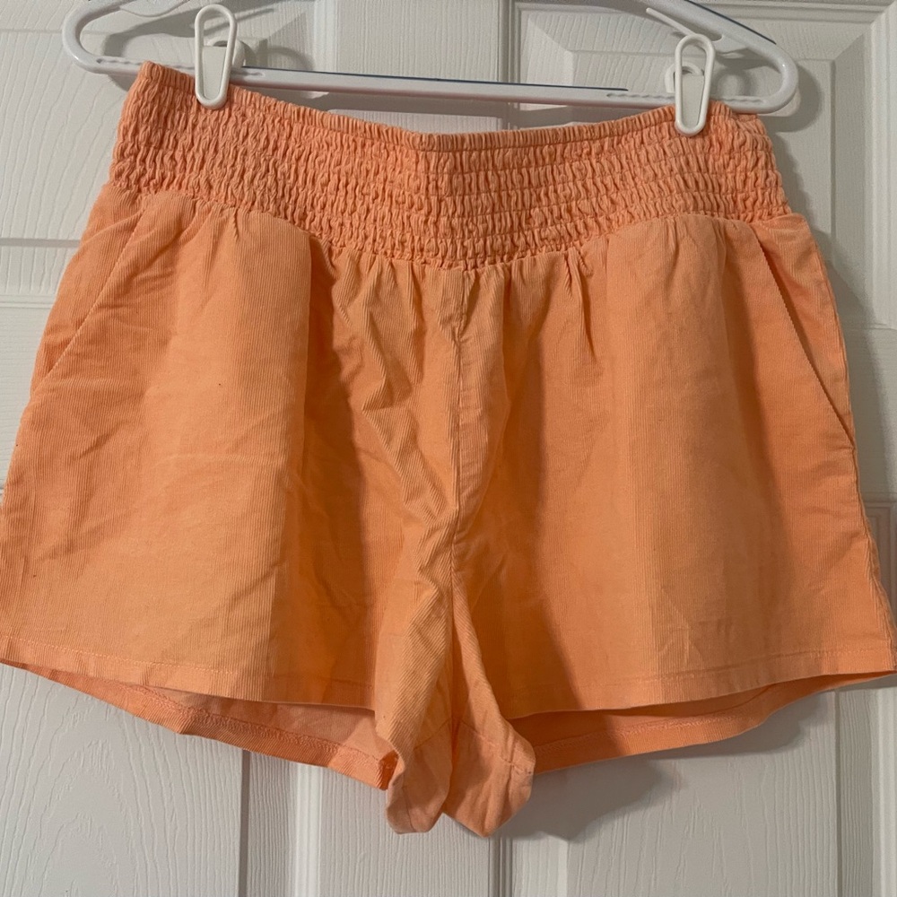 Wild Fable Women Melon Pink High Rise Smocked Pull On Shorts Corduroy